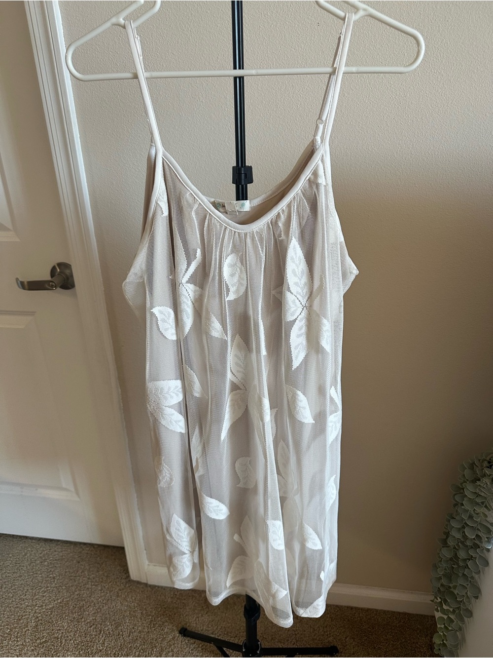 love, Fire White Leaf-Embroidered Sheer Slip Dress